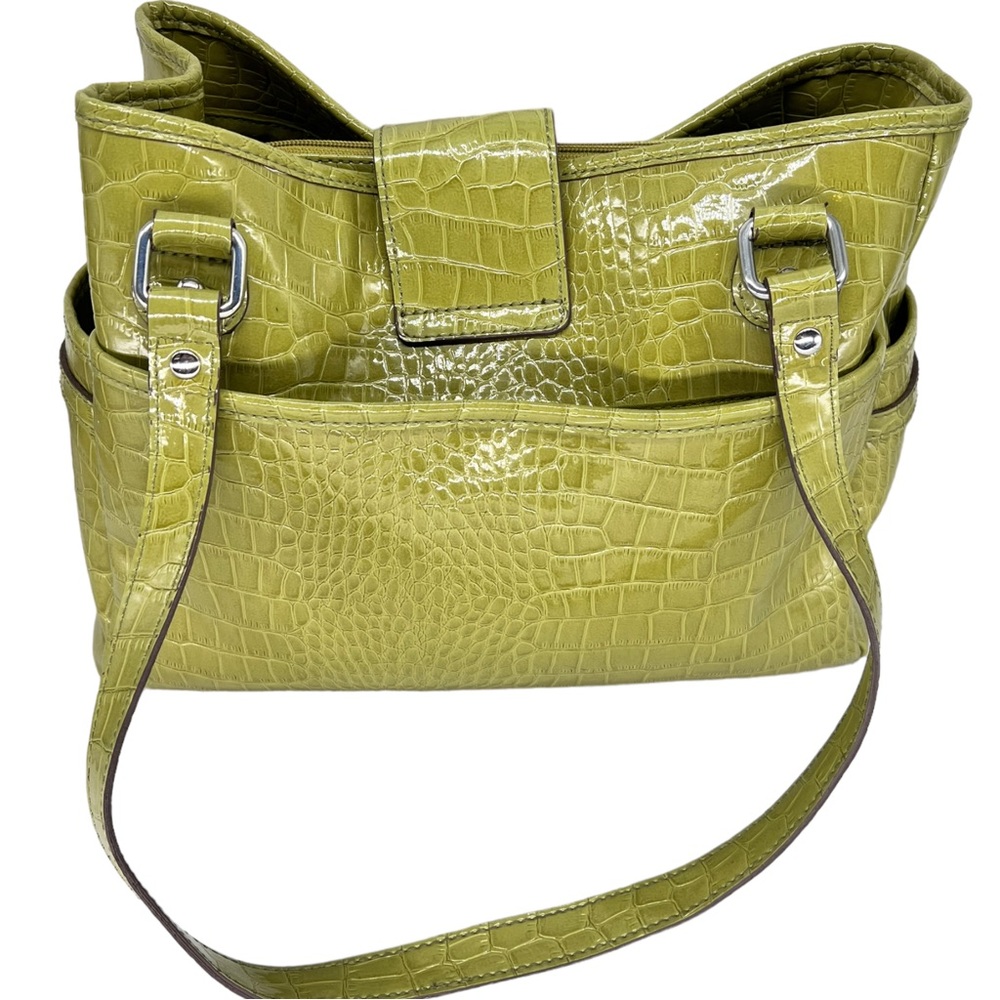 LIZ CLAIBORNE LIME GREEN FAUX ALLIGATOR HANDBAG SHOULDER BAG - Picture 2 of 15